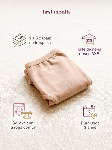 Beneficios: no traspasa, talle de nena, lavado facil, dura 3 anos