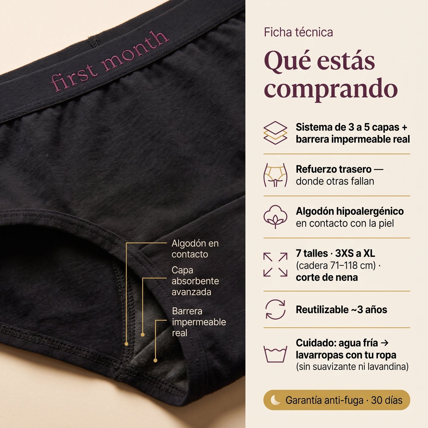 First Month · Vedettina Menstrual de Alta Absorción — Núcleo AbsorMax™ doble capa, cero fugas de día y de noche