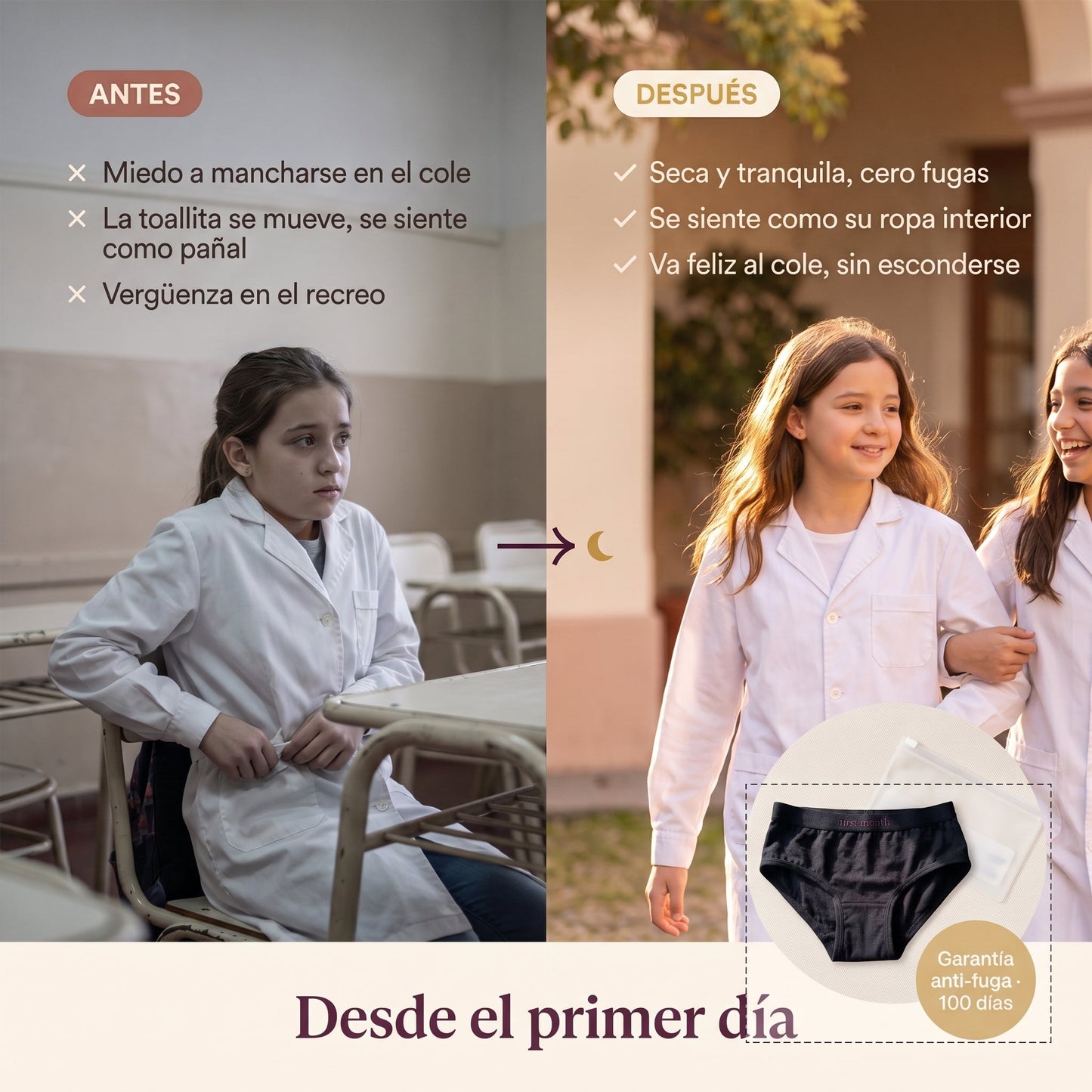 First Month · Vedettina Menstrual de Alta Absorción — Núcleo AbsorMax™ doble capa, cero fugas de día y de noche