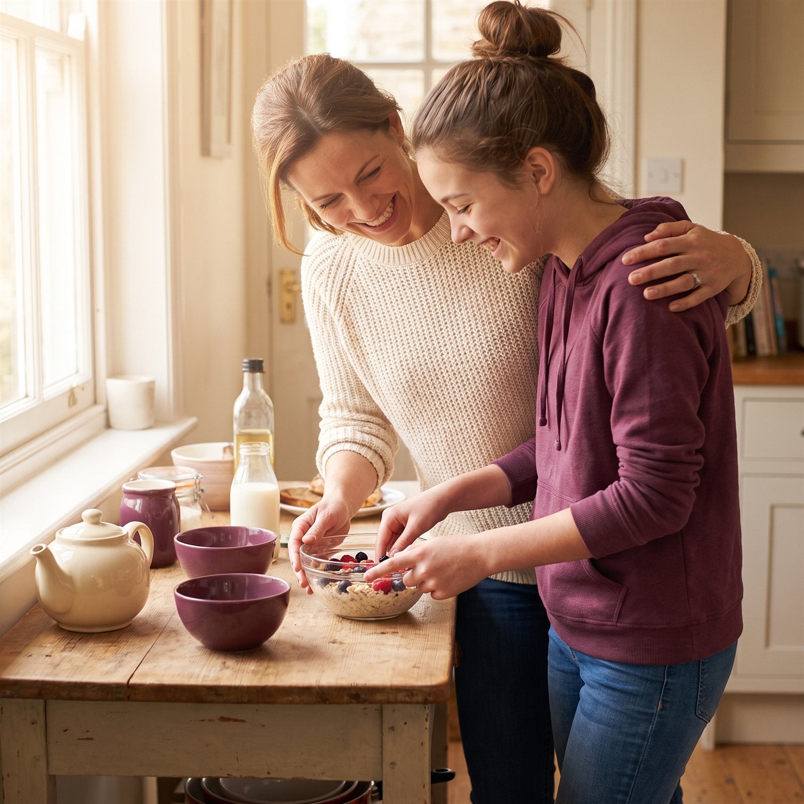 Madre e hija juntas en casa